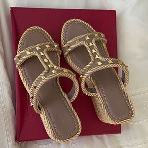 Valentino Garavani Gold and Tan Sandals